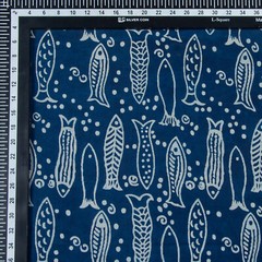 Indigo Fish Print Fabric Cotton Hand Block Summer Dressmaking Fabric By The Yard