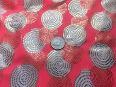 Orange Spandex with Gold Foil on White Circles Fabric – 32″repeat ~ 7/8 yd