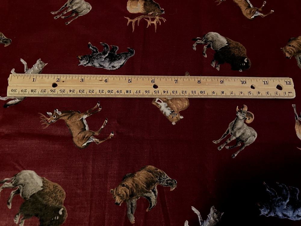 Cranston Wildlife Cotton Fabric Elk Bear Sheep Bison Wolf Wine Color Back BTHY