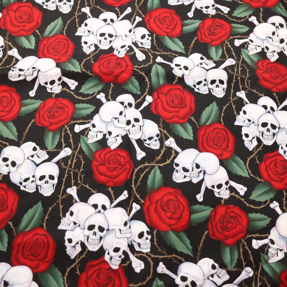 VINTAGE 2001 Alexander Henry Skulls and Roses 1 yd + 2/3yds