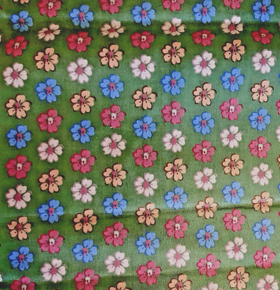 VTG Yellow Pink Blue & White Florals on Green BTFQ