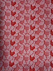 VTG 1970s POLYESTER DOUBLE KNIT FABRIC RED/WHITE SCALLOPED-2 YDS X 42 IN WIDE