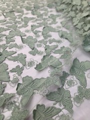3D Butterfly Design Lace Sage Embroidered 3D Butterfly Lace By Yard For Dress