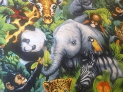 Many Jungle Animals, Vivid Color on green Cotton Fabric (44″ Wide x 36 ” long)