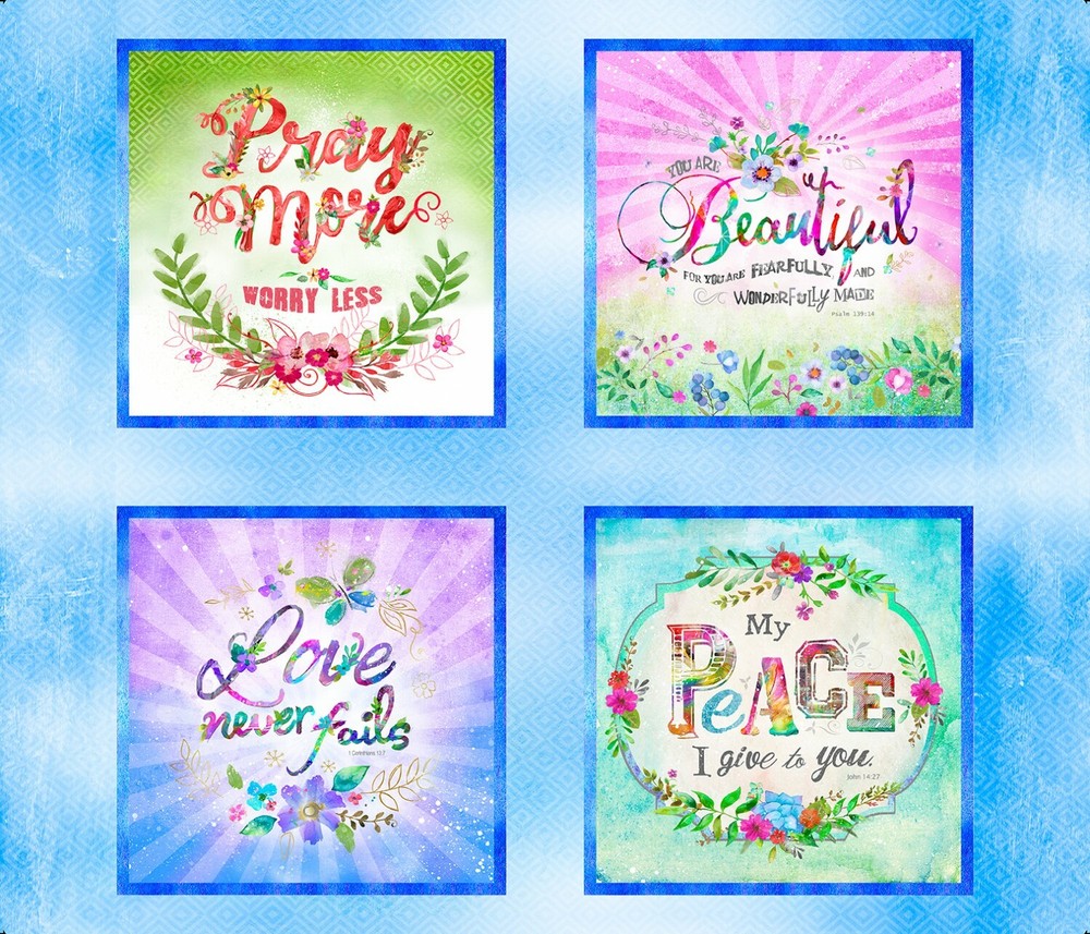 Bloom with Grace Religious 3 Wishes Digitally Printed Fabric Panel 1 Yard #16038