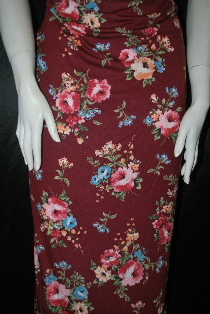 Rayon Stretch Jersey Knit Fabric Beautiful Floral Maroon/Pink/Aqua/Green 9oz
