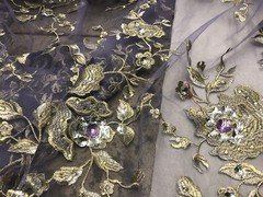 Rhinestone Floral Embroidery French Lace Fabric 50” Width Sold By The Yard