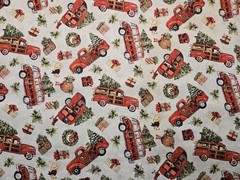3 YARDS Cotton Fabric – CHRISTMAS Red Pickup Truck Toss, Springs Creative