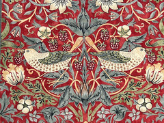 WILLIAM MORRIS FABRIC PANEL Strawberry Thief 50 CM X 50 CM CRIMSON/SLATE COTTON