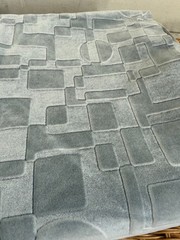 Vintage 70’s Grey Velvet Upholstery Fabric Modern Geometric Print 3+ yards x 58″
