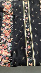 2+ yards Floral Print Black Fabric With Vintage Charm & Subtle Stripes