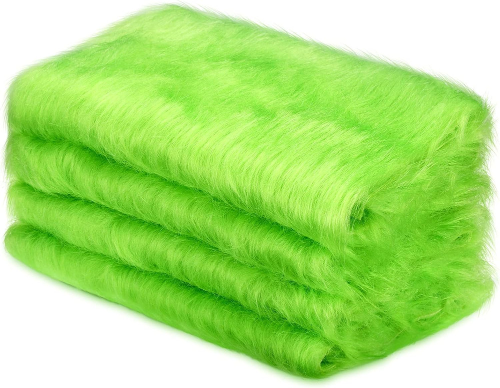 4 Pcs Lime Green Faux Fur 10 x 20 Inch Christmas Faux Fur Fabric Squares Fluffy