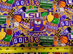 LSU “TIGERS” DOODLE DESIGN BRAND NEW 1/2 YARD 100% COTTON