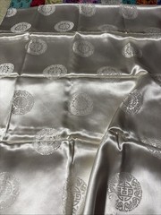 MEI WAH HONG KONG SHOU Medallion Dragon silk brocade damask White fabric 4.1 YDS