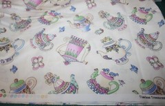 OOP Timeless Treasures TEAPOTS Flowers Birds #5530 on Cream, Rare OOP 2.33 yds