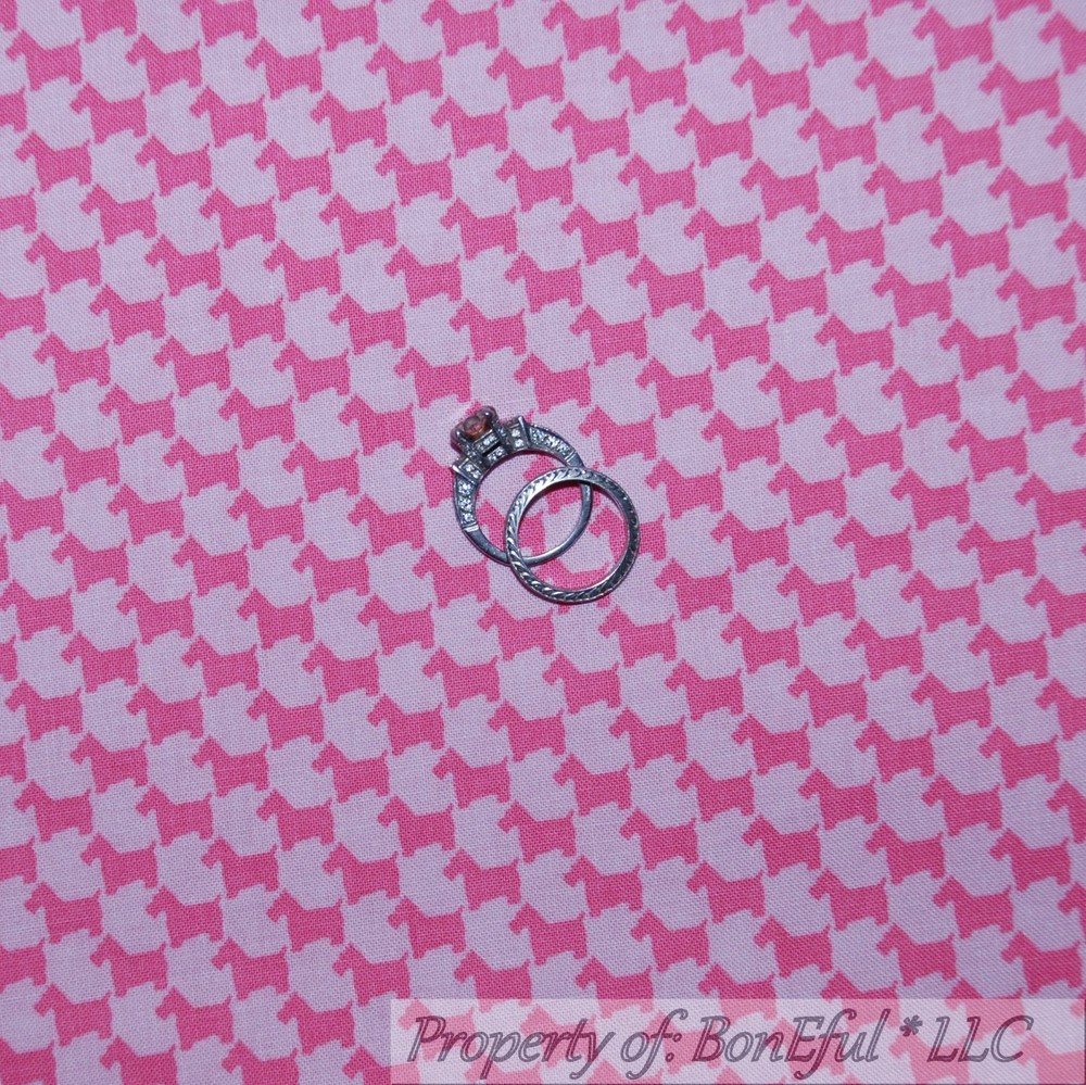 BonEful Fabric FQ Cotton Quilt Pink Scottie Dog Baby Girl Puppy Stripe Check OOP