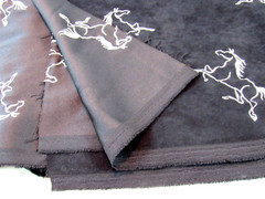 Black Velvet Fabric w/ Embroidered Horses 108″ long x 40″ Apparel Sewing Crafts