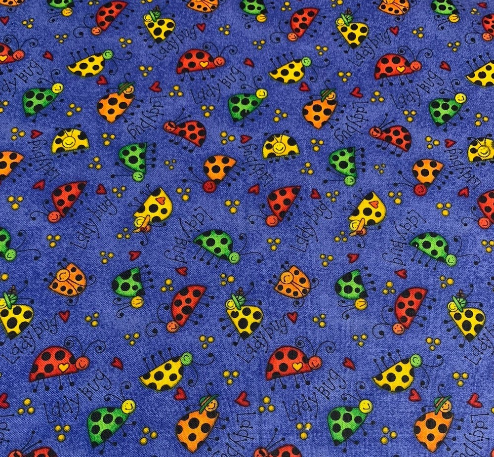 Ladybug Polka Dot Heart Fabric Kari Pearson For SSI Red Green Orange Blue BTHY