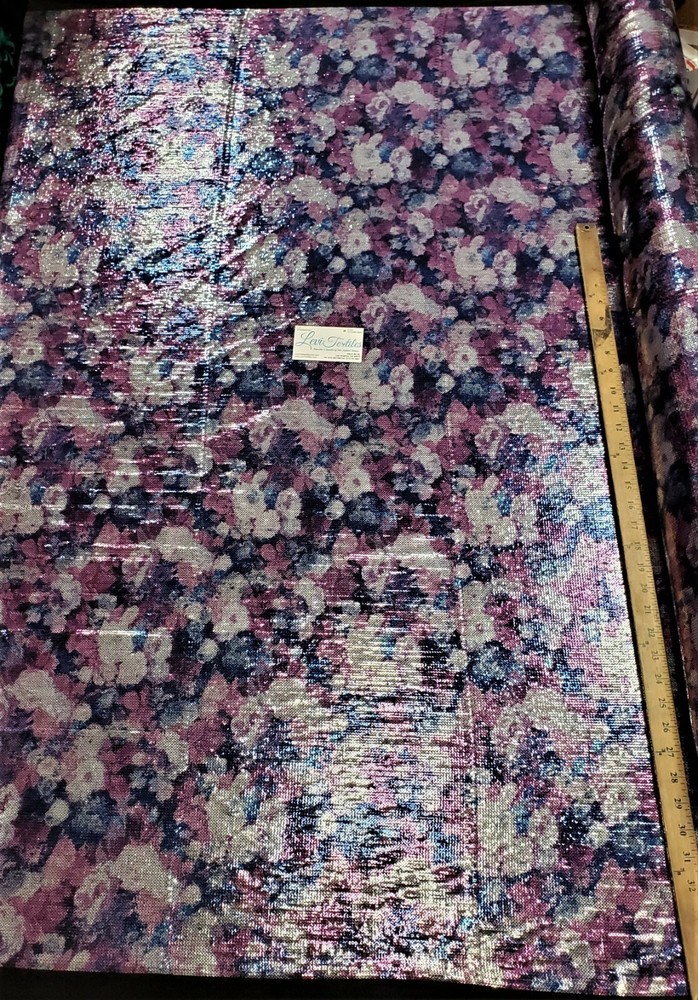 Digitally Printed Stretch Sequin on Spandex Fabric Sold BTY “Purple/Blue Floral”