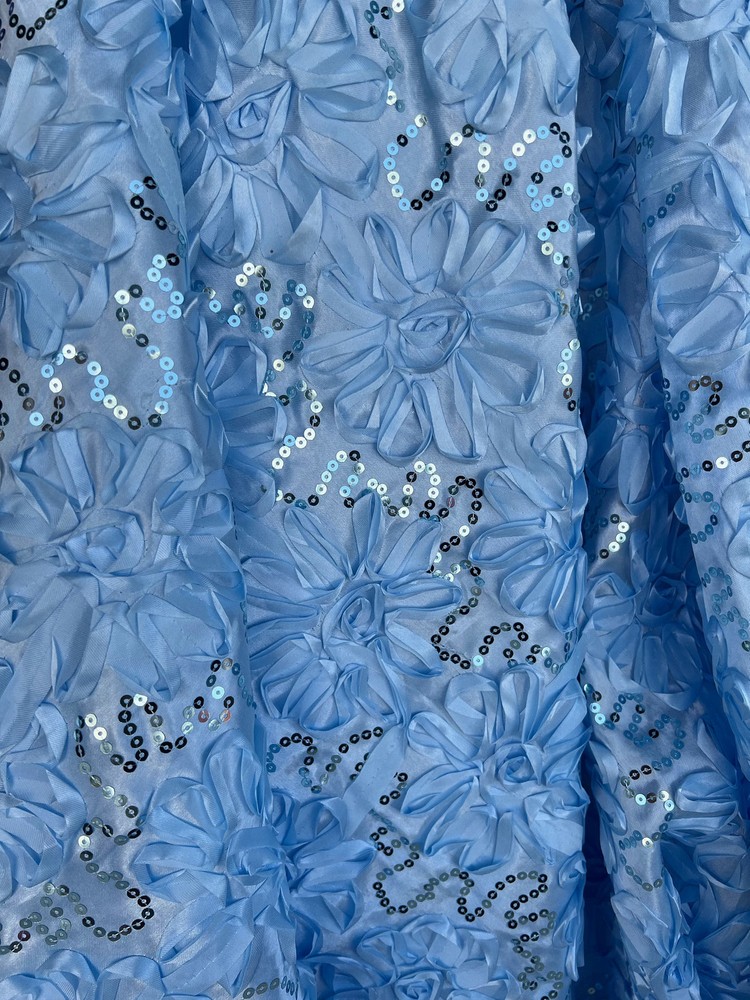 Allie LIGHT BLUE 3D Floral Polyester Satin Rosette with Sequins Fabric by the Y