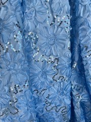 Allie LIGHT BLUE 3D Floral Polyester Satin Rosette with Sequins Fabric by the Y
