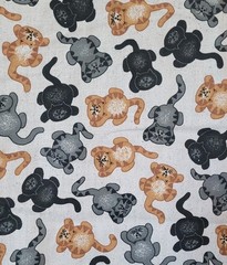 Cat Print Fabric 45″ x 108″ Cotton Blend Novelty Cats Gray Black Orange 3.75 Yds
