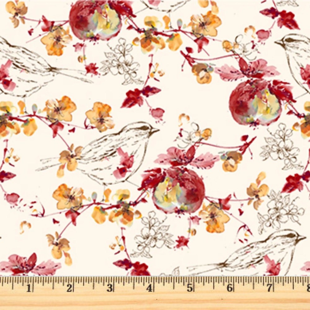 Blooming Memories Apples Cream 90957-11 Cotton Fabric FIGO By the half yard