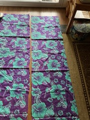 Lot Of 4 Polycotton Hawaiian Hibiscus Seashell Fabric, 16”x72”, 22”x19”, 24”x24”
