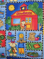 HTF School Days Cheri Strole My Stitch Cotton Fabric Schoolhouse,Animals 4 Yrds