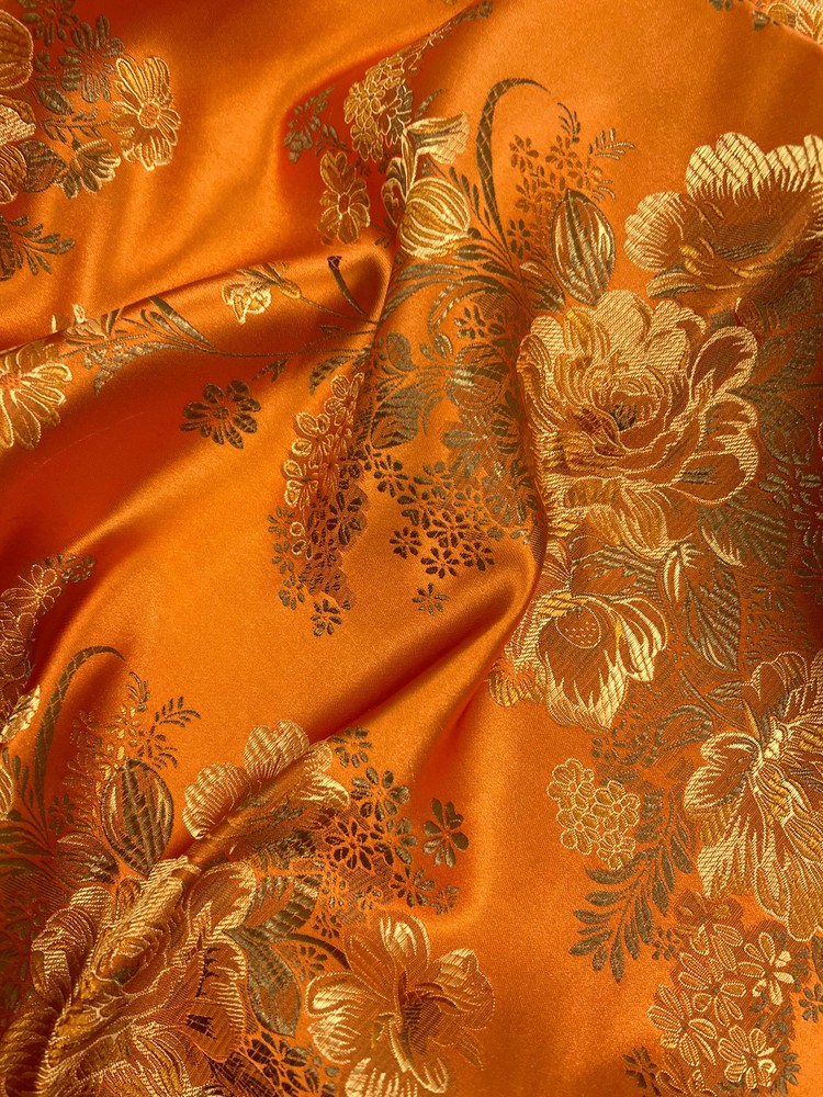 Anais ORANGE Floral Brocade Chinese Satin Fabric for Cheongsam/Qipao, Apparel,