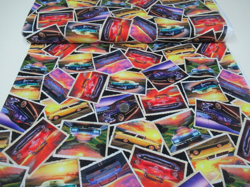 Timeless Treasures quilt-craft fabric CLASSIC CARS SUNSET 2 yds (cd-4020) RTE.66