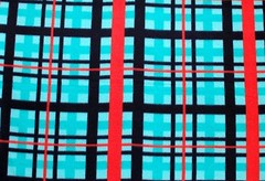 BTY PREP PLAID BLACK & ORANGE STRIPES ON TURQUOISE FLEECE FABRIC YD 60 X 36″