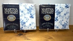 Vintage Martha Stewart Blue Bows Floral Fabric 2 Panels 55×108 NOS Cotton Blend