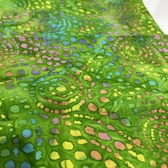 Bright Green Batik Fabric Quilting Cotton Multi Color Swirls 22″ X 42″