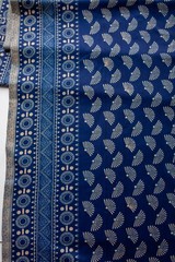 Ajt TIAN CHENG Fabric-Boho-Hippie Blue Fan Print Double Border Cotton- 1.5 YARDS