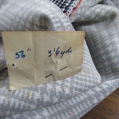 VTG 70s Tartan Plaid Woven Polyester Fabric Mesh Backing Black White 55 x 118″