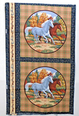 Running Horses White Chestnut Wamsutta Pillow Blocks Cotton Fabric Panel 44×35″