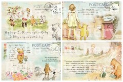 Set of FOUR Winnie the Pooh Ephemera Postcard 3.5×5 Craft Quilt Cotton Fabric