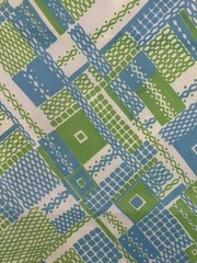 Vtg Klopman Mills Fabric 2.5 Yds Geometric Op Art Dots Plaid 1970 45” Wide Green