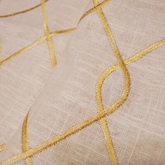 Interlocking Diamonds Gold Embroidered on White Linen 55″x108″ piece Fabric