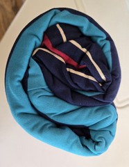 3 yards Stone Harbor “Jersey” Feel fabric Blue/Burgundy/Aqua Striped 108″x45″