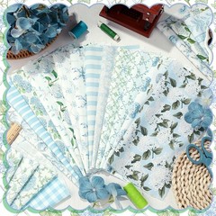 60 Pcs10x10 Inch Hydrangea Fabric Square Bundle Watercolor Dusty Blue Floral …