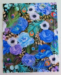 Cotton Fabric Pic C – Bright Colors Flowers and Feathers- 13 3/4″ L x 10 3/4″ W
