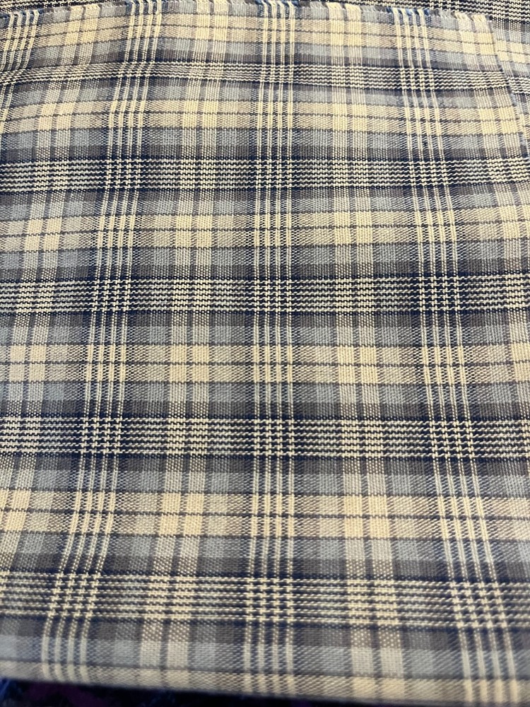 26-08-59 Tan/blue tones plaid homespun Cotton Fabric-20″ x 60″ rem