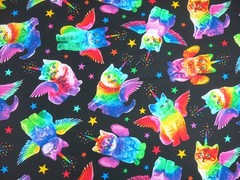 Timeless Treasures Rainbow Unicorn Winged Cats cotton fabric, #CAT-C7198, BTY