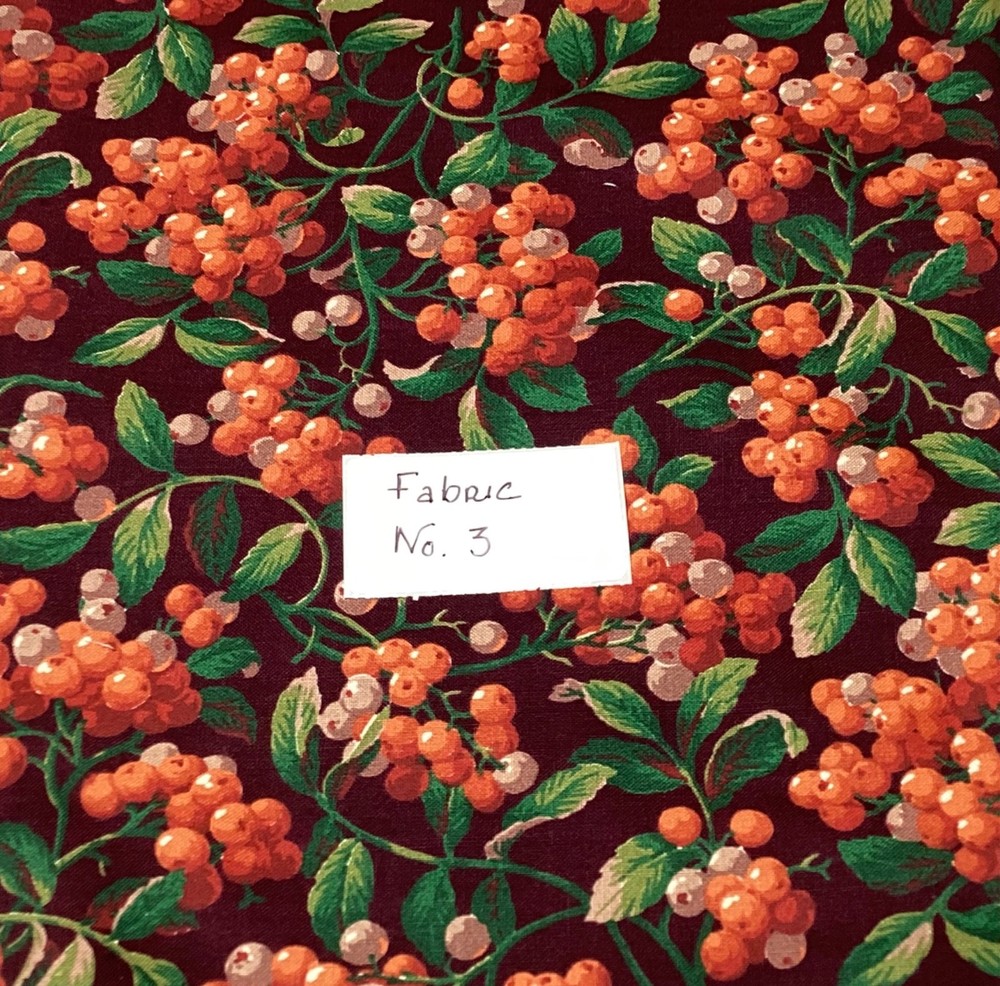 Berries & Leaves on Black Background Fabric by Concord Fabrics 1 Yard x 43” BTY