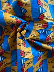 2 yds x 44” Super Afripride African Wax Print Cotton Fabric gold blue red