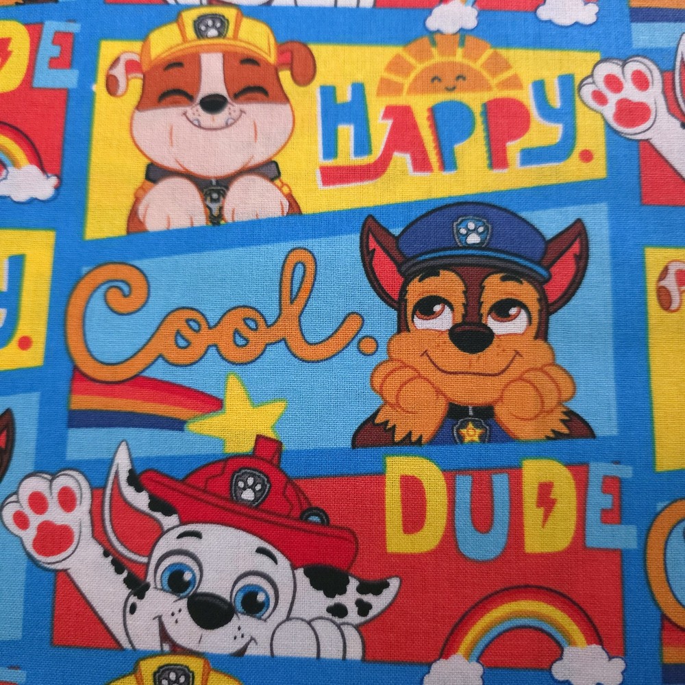 Paw Patrol Chase Marshall Rubble Blue Character Fabric 44″ By The Yard