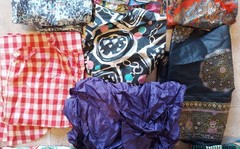 Vintage Fabric remnant lot for crafting,quilting& repurposing.Mostly all cotton.