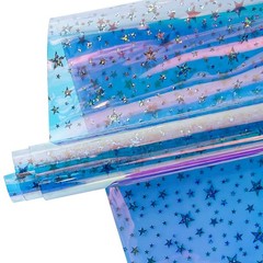 12 Gauge Clear Jelly Fabric Iridescent Glitter Stars TPU 16×53 Inch Blue